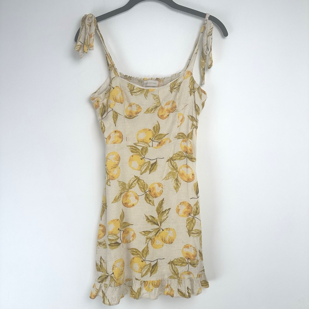 Urban Outfitters Jolene Dress Size Small Linen Blend Fruit Ruffle Smocked
